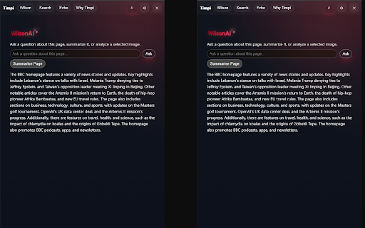 Timpi Overlay :: Timpi browser overlay with Wilson, Search, Echo and Why Timpi.