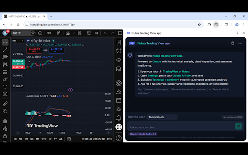 Nubra Trading View app :: Claude-powered technical analysis for TradingView charts with live chart tool calling and automated sentiment intelligence.