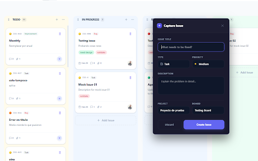 Datelia IssueTracker — Capture to Issue :: Capture screenshots, annotate elements, and create issues directly from any webpage into tracker.datelia.com.ar.