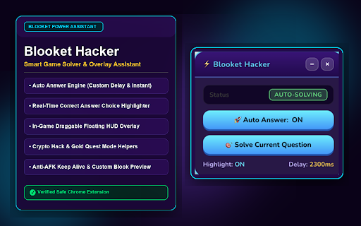 Blooket Hacker - Ultimate Utility & Solver :: Powerful game assistant for Blooket featuring smart auto-answer, answer highlighter, in-game floating HUD overlay
