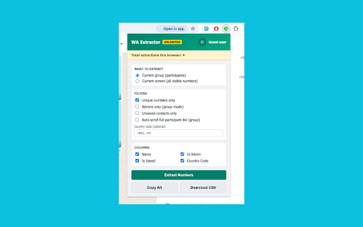 WhatsApp Number Extractor :: Extract phone numbers from WhatsApp Web with advanced features.