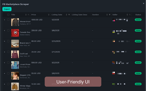 Marketplace Scraper – Extract & Export Products to CSV :: Extract and export key product data from Facebook Marketplace - titles, prices, descriptions, seller info - to CSV.