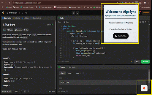 AlgoSync :: AlgoSync Sync your coding solutions from LeetCode, GFG, and Codeforces to GitHub with ease. Perfect for competitive programmers.