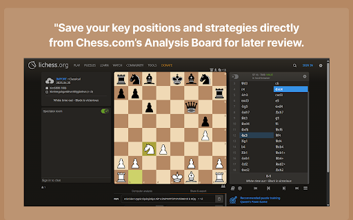 Chess.com Analysis Board :: Activate this extension to replay your finished Chess.com game in a popup and review each move step-by-step.