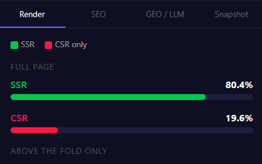 SSR vs CSR + GEO Analyser :: Analyse SSR vs CSR rendering, GEO/LLM readiness, SEO signals and above-the-fold metrics.