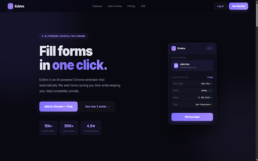 Ezistra - AutoFill Assistant :: AI-powered form autofill. Fill any form instantly with your saved profiles.