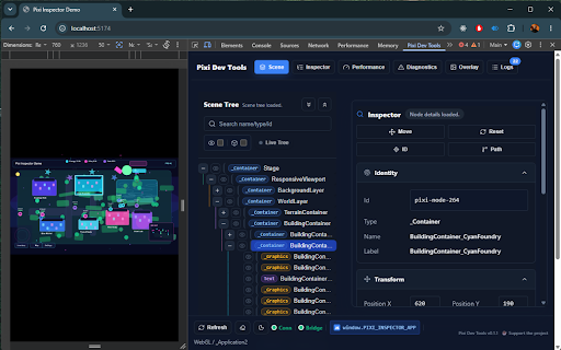 Pixi Dev Tools :: Inspect PixiJS applications from Chrome DevTools.