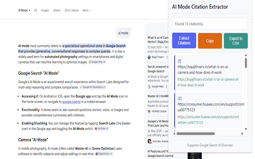 AI Mode Citation Extractor :: Extracts citations from Google Search AI Overview and exports them to clipboard or CSV