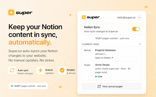 Super.so Notion Sync :: Automatically refresh Super.so websites when connected Notion pages change.