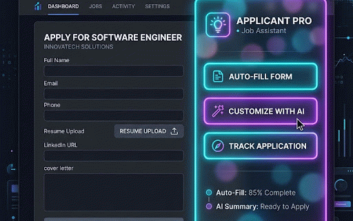 AutoJobFill AI :: Auto-fill job applications with one click and customize summaries/skills using AI. Track all applications easily.