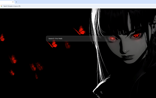 Red Butterfly Goth Anime Girl Live Wallpaper :: A goth anime girl with glowing red eyes surrounded by red butterflies in pitch-black darkness.