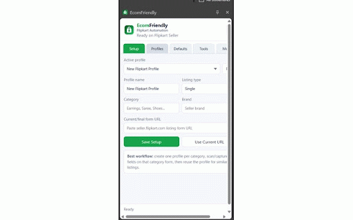 EcomFriendly — Flipkart Automation Tool :: Automate Flipkart listings: capture product details once, reuse profiles, and autofill forms — even across multiple tabs.