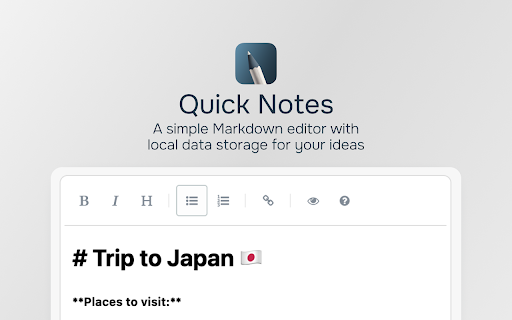 Quick Notes :: Quick Notes: write and save ideas in one click. Simple Markdown editor with local data storage.