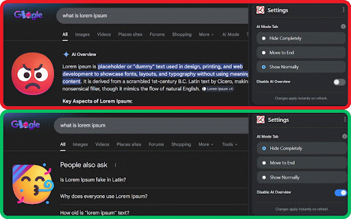 Disable AI Mode & AI Overview :: Remove AI Mode and AI Overview from Google Search.