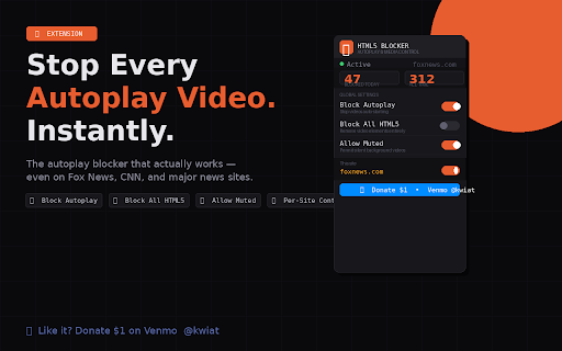 HTML5 & Autoplay Blocker :: Blocks HTML5 media autoplay and gives you control over video/audio on every site.