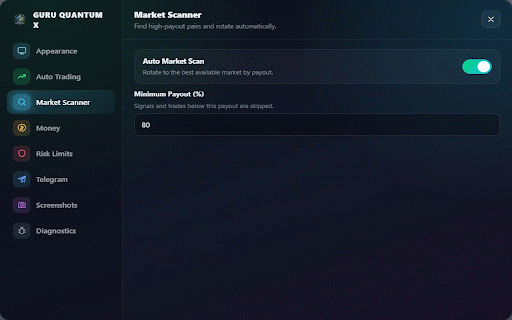 GURU QUANTUM X :: AI market analysis and signal bot for Quotex pages.