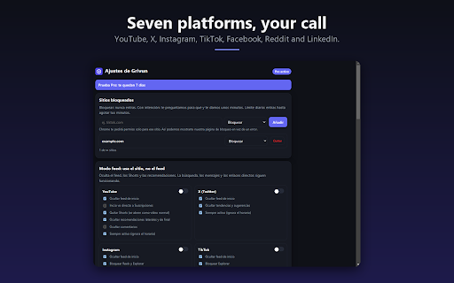 Grivun — Website Blocker & Feed Hider :: Block a whole site, or hide only its feed and keep the rest. Focus sessions with a lock. No account, no data collected.
