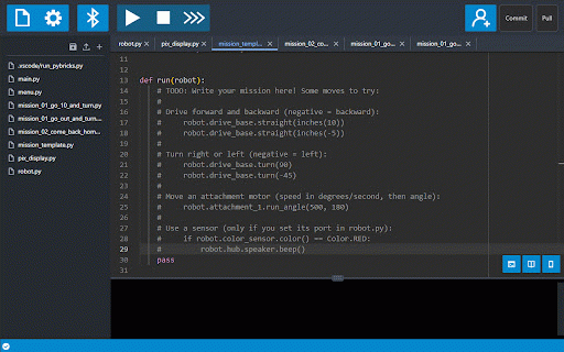 Pybricks Git :: Version control for code.pybricks.com — commits straight to your team's GitHub fork