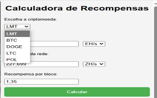 Calculadora Limercoin :: Calculadora de recompensas de mineração com anúncios integrados