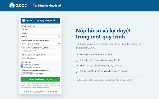 Q.DOC - Tự động ký duyệt sổ :: Tự động nộp và ký duyệt hồ sơ PDF trên hệ thống Q.DOC dành cho giáo viên và cán bộ quản lý trường học.