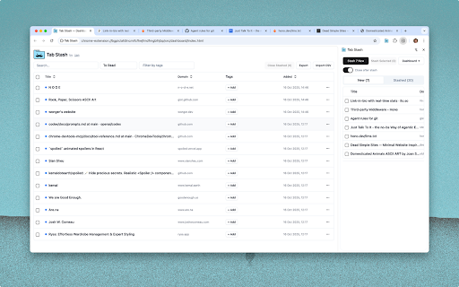 Tab Stash :: Quickly stash tabs locally to read later and unclutter your browser.