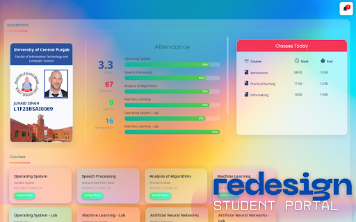 UCP Portal Redesign/Grade Calculator :: Glassmorphic UI and UX improvements for the UCP Student Portal, all new Grade Calculator, Attendance Scheduler and much more.