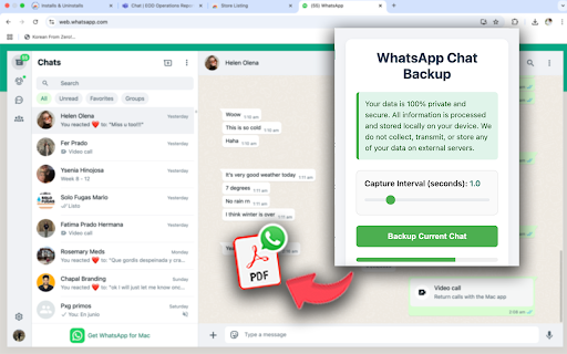 WhatsApp Chat Backup :: Backup WhatsApp Web chats by capturing screenshots and generating PDFs with text extraction.