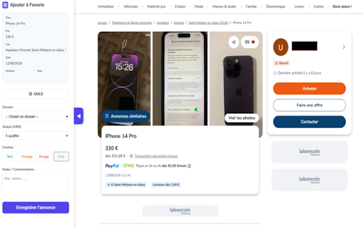 Favorio - Gestionnaire d'annonces Leboncoin :: Sauvegardez, organisez et suivez vos annonces Leboncoin favorites en un clic dans votre propre espace CRM dédié.