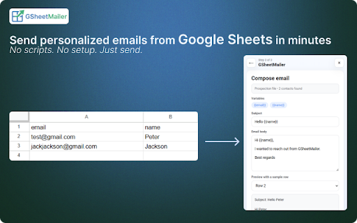 GSheetMailer - Gmail Mail Merge :: Send personalized emails directly from Google Sheets with Gmail. Mail merge automation for bulk email campaigns.