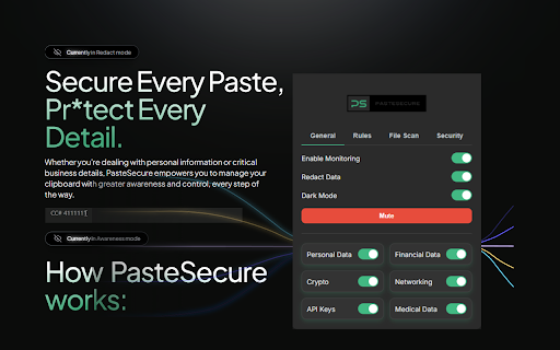 PasteSecure: Redact Sensitive Data for ChatGPT, Gemini, Claude, Email & etc :: Auto-detect and redact sensitive info when pasting into ChatGPT, Claude, Gemini, Email, Crypto and other AI tools.