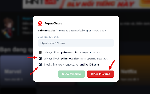 PopupGuard :: Intercepts unwanted popups and redirects from ad scripts. Ask, allow, or block per domain, at DOM and network level.