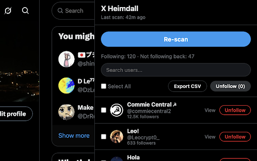 X Heimdall :: Detect who doesn't follow you back on X