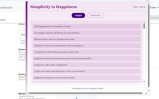 Simplicity is Happiness :: A extension offering 100 mindfulness quotes on the beauty of simplicity, categorized into Insights and Reflections