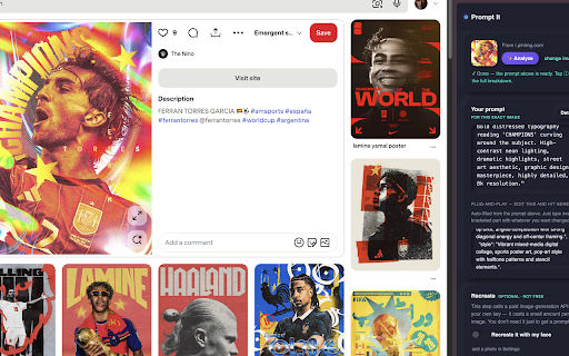 Prompt It :: Hover any image to extract a ready-to-use AI art prompt, then recreate it with your face or product using your own API keys.