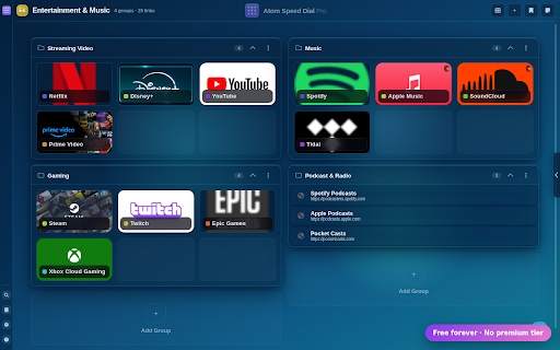 Atom Speed Dial Pro :: Atom Speed Dial Pro — a customizable speed dial new tab page with bookmarks management, themes, and Chrome bookmarks integration