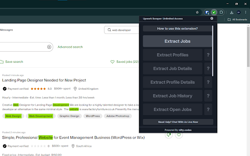 Upwork Scraper: Export Jobs, Freelancers, Reviews & more :: Scrape Jobs, Projects, History, and more from Upwork, with options to export in formats such as CSV, Excel, JSON and others