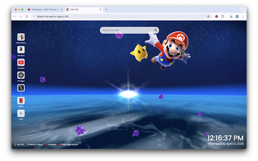 Super Mario Floating Outer Space Live Wallpaper :: Explore the cosmos with Super Mario Floating Outer Space Live Wallpaper – a playful galactic twist on every new tab.