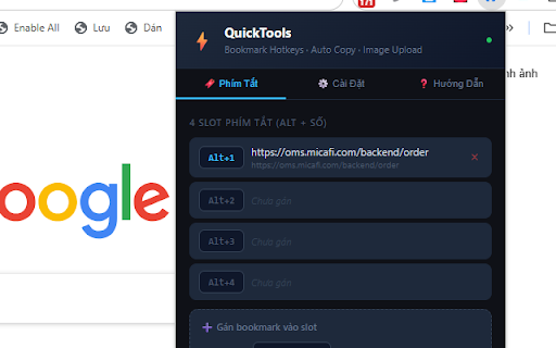QuickTools – Bookmark Hotkeys & Auto Copy :: Gán phím tắt cho bookmark, tự động copy text, copy URL ảnh, upload ảnh lên imgbb.
