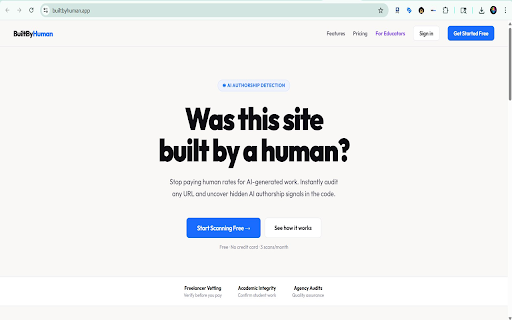 BuiltByHuman — AI Authorship Detector :: Instantly scan any website to detect AI-generated code. One click to get a full authorship report.