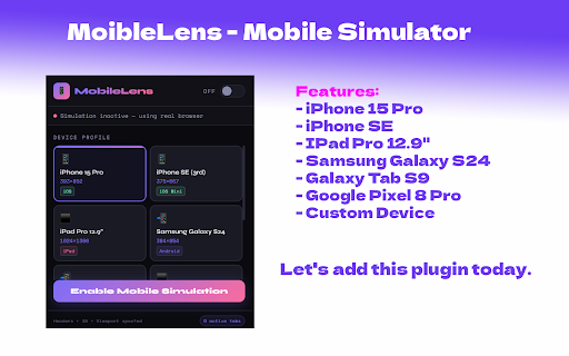 MobileLens – Mobile Simulator :: Simulate mobile browsers by spoofing user agent, headers, and viewport for UX testing.