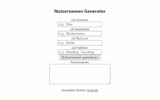 Nutzernamen Generator :: Generiere Nutzernamen aufgrund deiner Eingaben