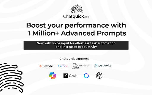 Chatquick.co: Boost your performance with 1 Million+ Advanced Prompts :: Chatquick.co generates and refines optimized prompts for any task, delivering clarity, precision, and creativity with ease.