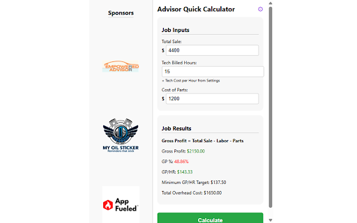 Job Calculator :: A Chrome extension to calculate job gross profit and benchmarks.