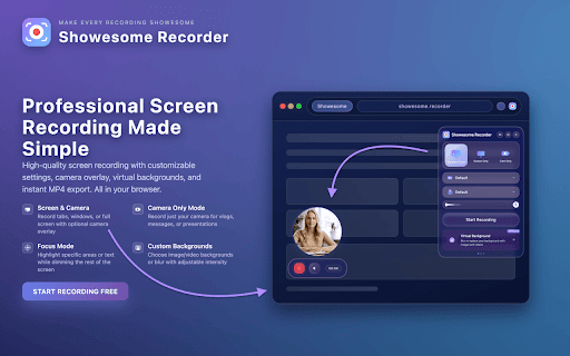 Showesome Screen Recorder – Record Screen & Camera :: High-quality screen & webcam recorder with virtual backgrounds. No watermark, no time limit. Fast share to YouTube or Drive.