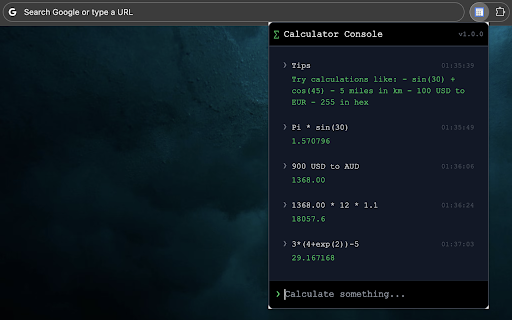 Calculator Console :: A command-line style calculator for Chrome