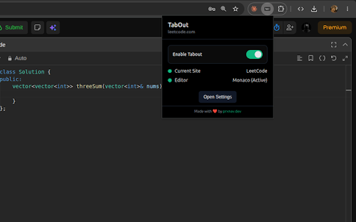 TabOut :: Tab out of brackets, quotes, etc in online code editors