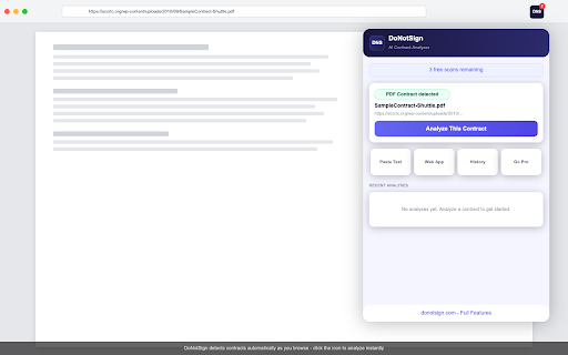 DoNotSign - AI Contract Analyzer :: Analyze any contract with AI. Detect risky clauses, get a verdict, and protect yourself before you sign — right in your browser.