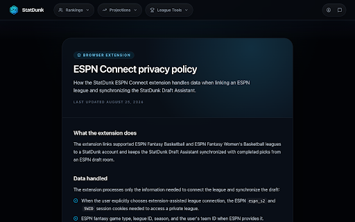 StatDunk Fantasy Basketball | League Sync & Draft Assistant :: Connect supported fantasy basketball leagues to StatDunk and keep the Draft Assistant synced.