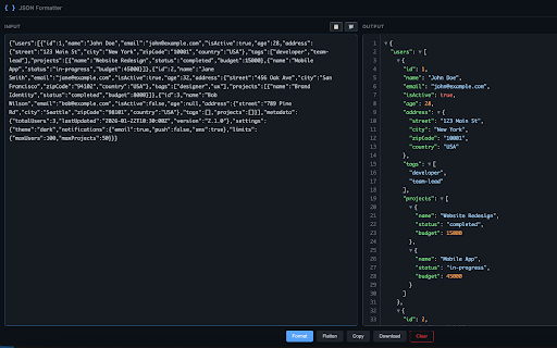 JSON Formatter - Beautify & Validate :: Format, beautify & validate JSON with syntax highlighting.