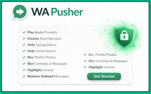 WA Pusher :: Ultimate privacy tool for WhatsApp Web. Blur messages, names, and profile photos. Highlight unread chats. Secure & Free.